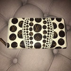 Polka dot monogram zippy wallet